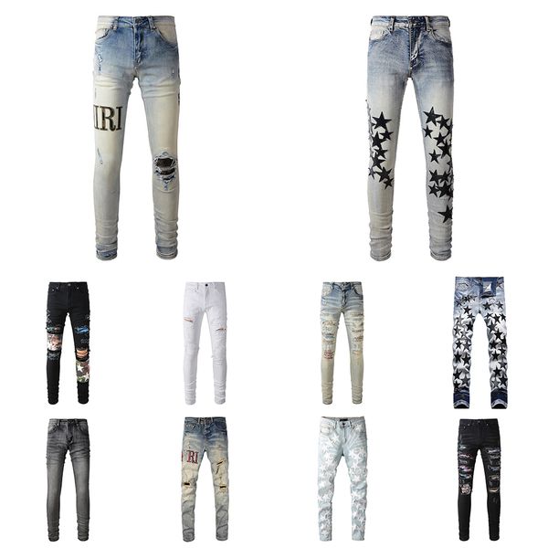 

mens designer mens miris jeans paige fashion skinny straight slim non-elastic ripped jeans design pants knee tear mens tight size 28-40 long, Blue