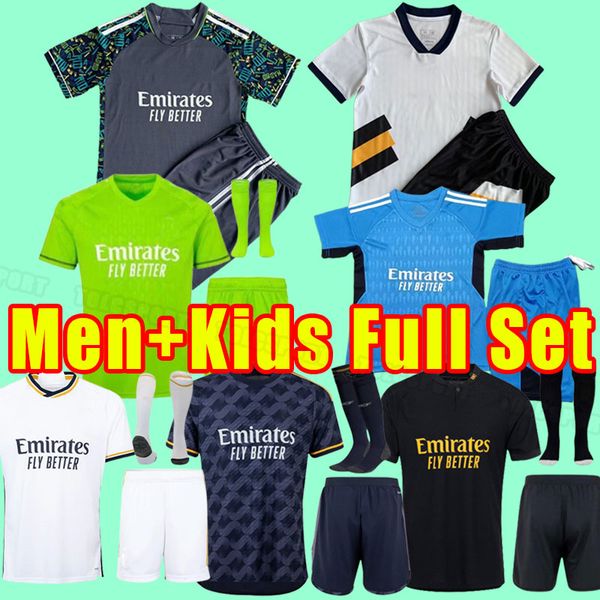 

men kids full set 2023 2024 real madrids benzema soccer jerseys vini jr modric camavinga 22 23 tchouameni asensio kroos rudiger bellingham h, Black;yellow