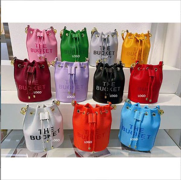 

classic pull closure the marc leather bucket bag womens men handbag original luxury tote drawstring shoulder fashion designer buckets the ba, Red;black