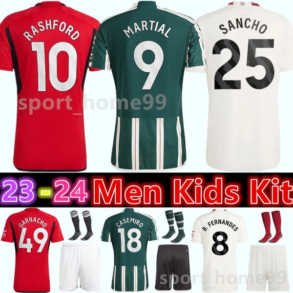

new 23 24 sancho mount soccer jersey rashford eriksen b. fernandes casemiro football shirt 2023 2024 martinez garnacho antony home away 3rd, Black