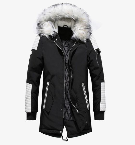 

thick warm parkas coat winter jacket men casual long outwear hooded fur collar windbreaker jackets leather coats men veste homme3563309, Black