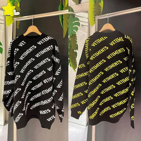 

men s sweaters blue pink black crewneck sweatshirts men women 1 allover vetements knitted sweater loose with tags 230814, White;black