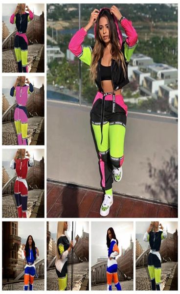 

spot tracksuits european fashion color matching high collar hooded longsleeved trousers sports suit support mixed batch3571471, Gray