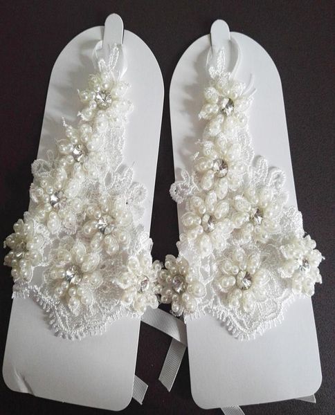 

sparkling ivory bridal gloves beads crystal pearls wedding bridal gloves wedding accessories real pictures4551296, White