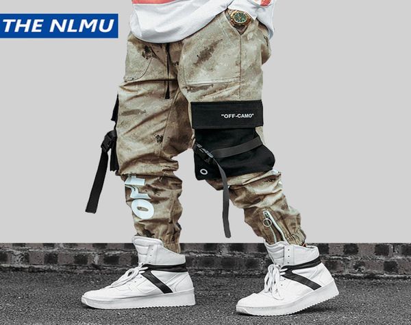 

hip hip streetwear men039s camouflage joggers pants 2019 men ribbons cotton cargo pant trousers elastic waist harem pant men wj4509217, Black