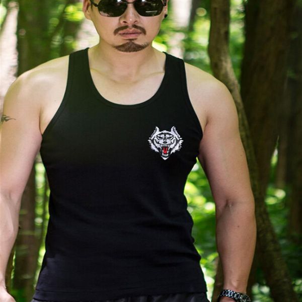 

mens tank embroidery new sleeveless t-shirts gym sports muscle bodybuilding vest male 293o, White;black