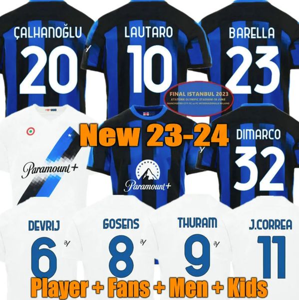 

23 24 maglia inters barella milans soccer jerseys kids kit maillot de foot lukaku dzeko lautaro 2023 2024 im maglie football shirts dimarco, Black;yellow