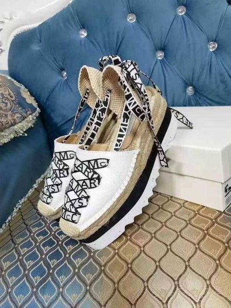 

fashion-gaia platform espadrilles stella mccartney sandals 8cm increasing fashion wedge denim summer shoes, Black