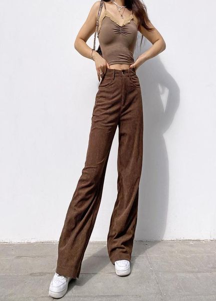 

women trouser new retro super light core velvet slacks brown wide leg pants street style comfortable jeans drop3959468, Black;white