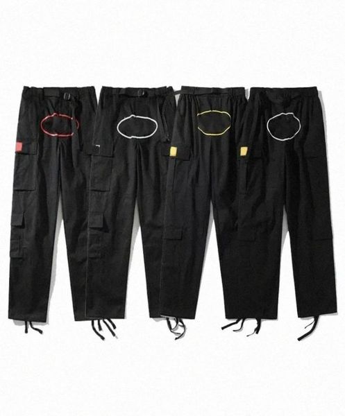 

pants cargo mens streetwear hip hop retro printed casual trousers military retro multipockets straight high street loose overalls7119750, Black