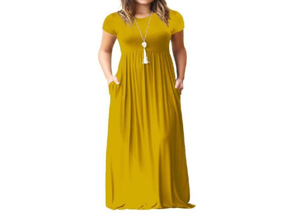 

summer maxi long dress women clothes new fashion short sleeve solid casual dresses cotton femme pockets robe solid plus size xxl y5836281, Black;pink