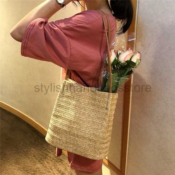 

shoulder bags grass woven bag for women 2023 new portable beach bag simple woven one shoulder bucket bag super large capacity women's b