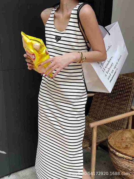 

women's knits & tees designer 23 summer new classic stripe triangle split tank skirt casual wear with a lazy style vsbv, White
