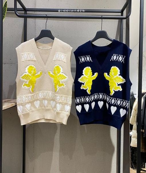 

spring 2021 cartoon bear vneck knitted vest women039s loose sweater print oversized korean sleeveless waistcoat5113709, White;black