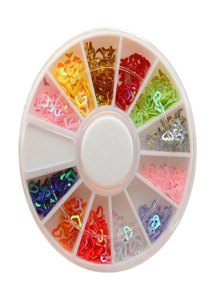 

12 color 3d tips hollow heart plastic sequins glitter sticker wheel nail art decoration polish gel uv manicure tools accessories8840186, Silver;gold