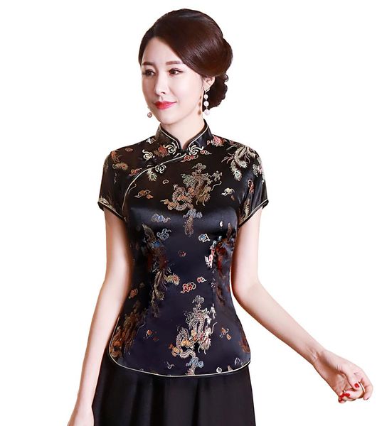 

fashionchinese cheongsam traditional chinese women039s faux silksatin china dragon and phoenix blouse chinese qipao s4546744, White