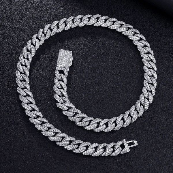 

bling diamond cuban link iced out vvs cuban bracelet moissanite chain hip hop men jewelry necklace, Silver
