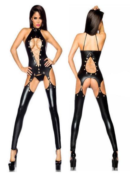 

exotic women039s lingerie pvc wet look faux leather vinyl jumpsuit playsuit m3xl 8507073404132, Black;white