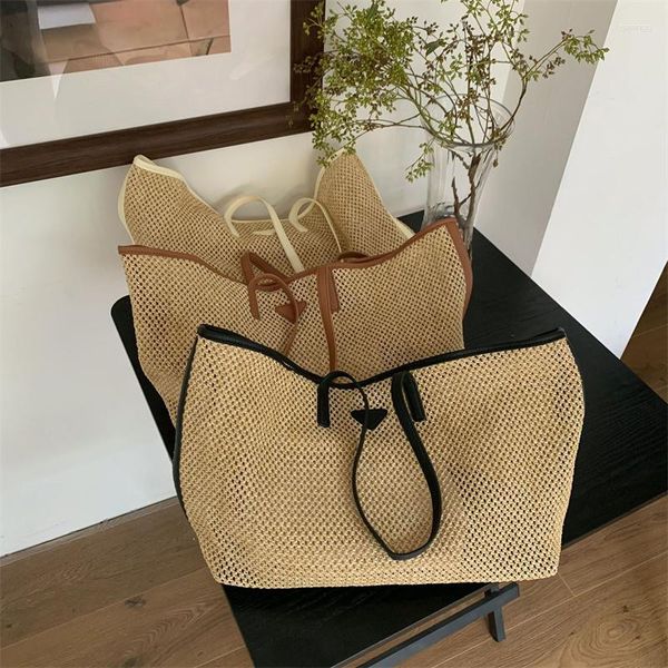 

designer women's bag straw purse luxury large capacity knitting hollow out tote shoulder beach handbag