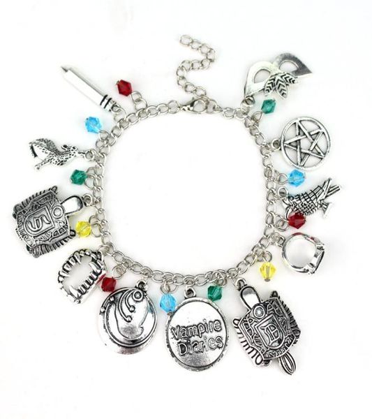 

vampire diaries bracelet elena stefan damon fandom gifts exquisite moviejewelry brand bracelet chain wristlets inspired charms bra4559601, Golden;silver