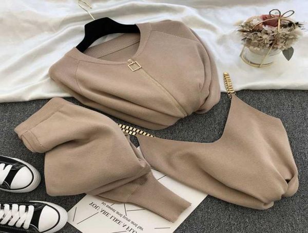 

3pcs sweatsuits for women longsleeve zip cardigans jacket coat tank pants sets suits fashion lounge set casual tracksuits y065421507, Gray