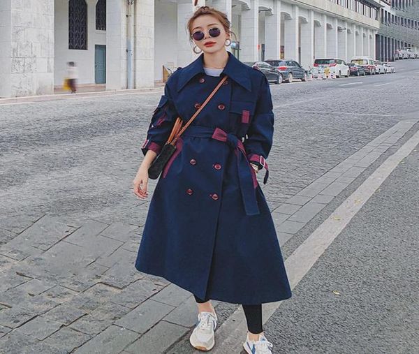

women039s trench coats coat female highend contrast color women windbreaker long spring autumn casual loose temperament navy j4740734, Tan;black