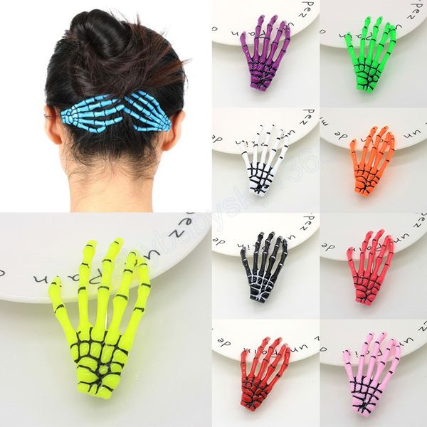 

skull hand bone hairpin gripper skeleton hair clips bone hair accessories halloween harajuku barrette, Slivery;white