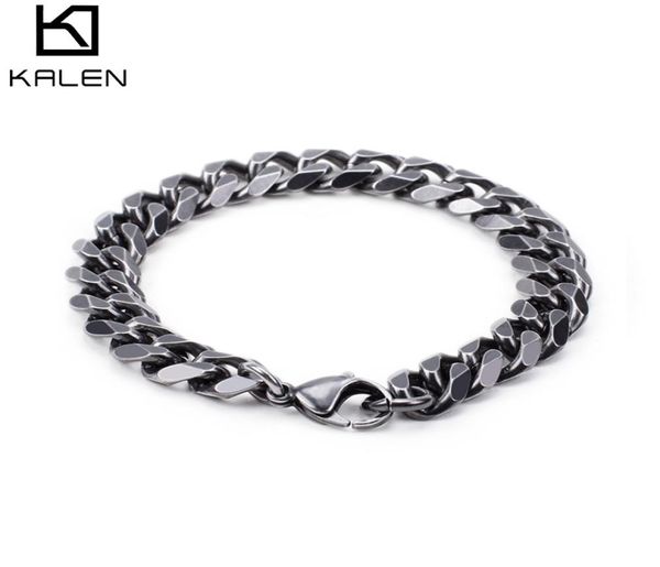 

retro 316 stainless steel brushed link chain bracelets for men biker matte hand chain wrist wrap bracelets jewelry2912213, Black