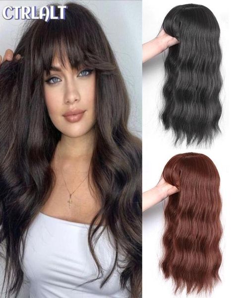 

synthetic wigs long curly hair with bangs replacement block simulation seam air natural invisible cover white9598710, Black