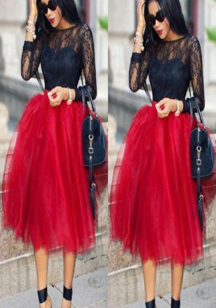 

unique solid saias women skirts knee length a line all colors 5 layers tutu tulle skirt casual dream 5156846, Black