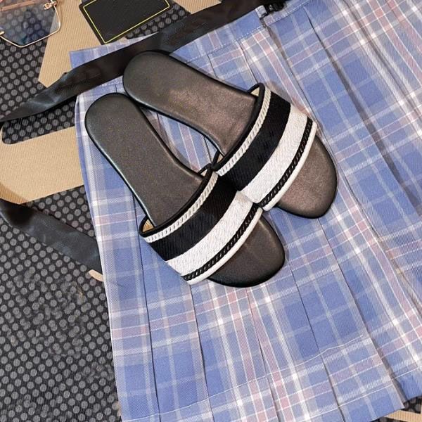 

designer luxury flat sandals women slides slippers summer beach casual shoes, Black