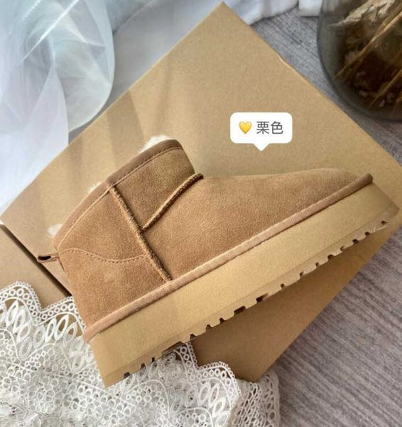 

mini ultra boots uggit 2023 designer womans platform snow boots australia fur warm shoes real leather chestnut ankle fluffy booties for wome, Black