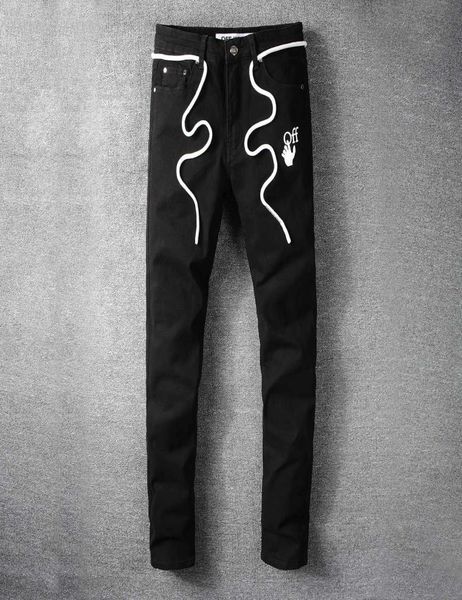 

off or white new black arrow print jeans for young men0121060706, Blue
