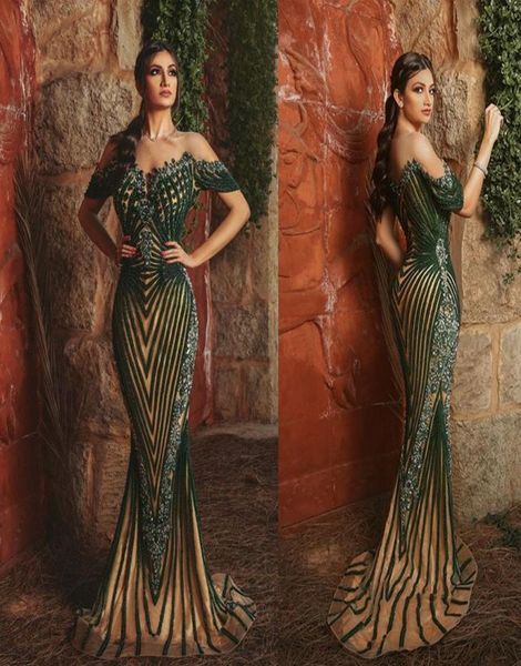 

green mermaid evening dresses sheer jewel neck crystal major beading long prom dresses ruffle custom made sweep train formal party9093131, Black;red
