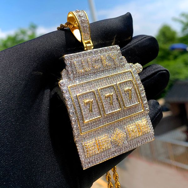 

charms lucky letters 777 pendant full iced out bling 5a cubic zirconia cz two tone color men boy cool necklace hiphop jewelry 230814, Bronze;silver