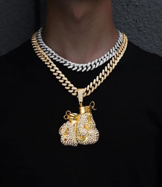 

pendant necklaces fashion boxing gloves necklace cuban chain golden alloy iced out men039s and women039s hip hop gifts4796288, Silver