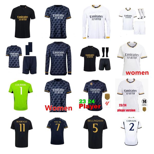 

2023 bellingham vini jr soccer jerseys tchouameni 23 24 football shirt real madrids camavinga alaba rodrygo long sleeve camisetas men kids k, Black;yellow
