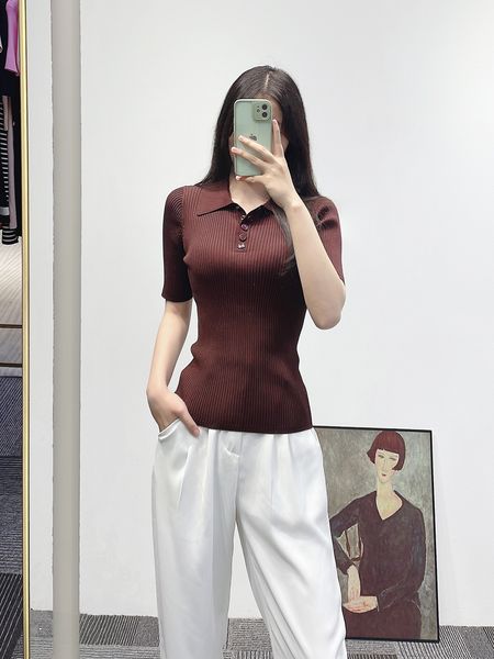 

sandro polo collar knit fit short sleeve fit sweater for women, Black;brown