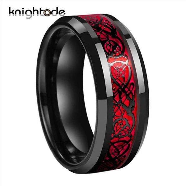 

8mm men039s black celtic dragon ring tungsten carbide rings red carbon fiber wedding bands fashion couple jewelry ring comfort 4719237, Slivery;golden