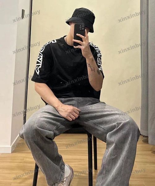 

xinxinbuy men designer tee t shirt 23ss roma shoulder print short sleeve cotton women black xs-2xl, Black;brown