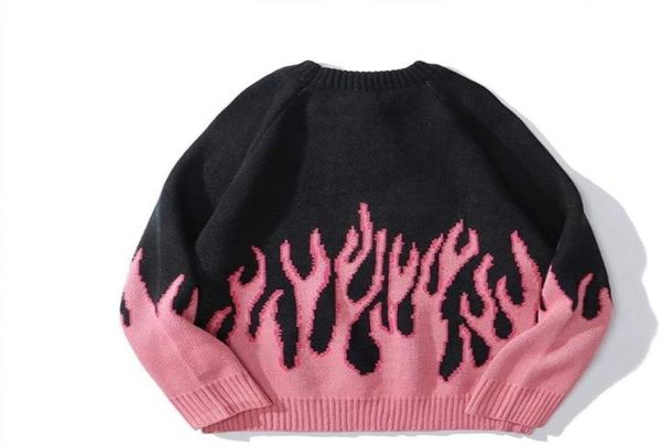 

men039s sweaters streetwear retro women pink flame knitted pullover sweater hip hop pull over casual harajuku sweatshirts7811048, White;black