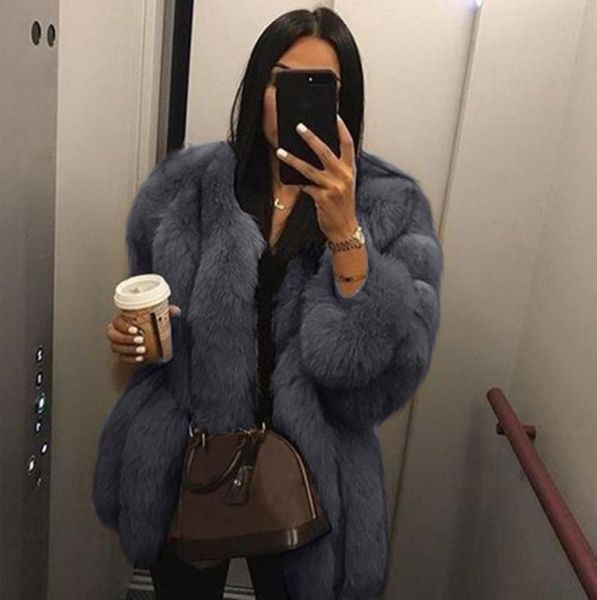 

women winter coat plus size fashion casual short faux fur coat warm furry jackets long sleeve outerwear dames kleding sw9750224, Black