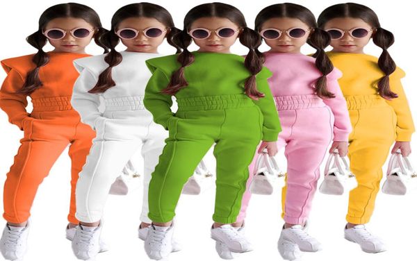 

fall winter boys girls kids clothing set toddler tracksuits solid jogger girls boutique outfits1556545, White