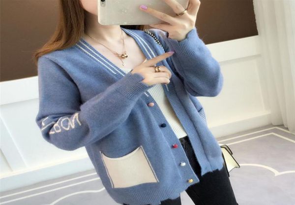 

women knitted sweater coat loose cardigan sweater long sleeve pocket coats plus size women clothing8046782, White;black