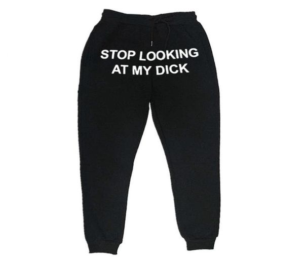

men women joggers sweat pants slooking at my dick sweatpants hip hop print high waist trousers streetwear sweatpants hippie k81803982, Black;white