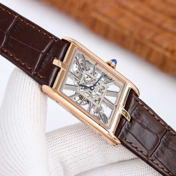 

designer men watch skeleton tank watches 8ljl high qualtiy mechanical automatic movemnt uhr montre carter prx luxe with box reloj hombre, Slivery;brown