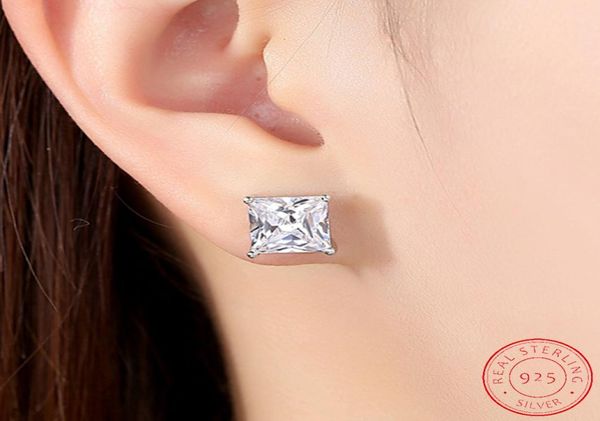 

authentic 925 sterling silver stud 8mm cubic zircon square geometric drop earrings for women wedding jewelry gift xe0753559653, Golden;silver