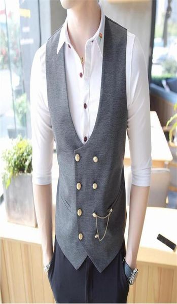 

men039s vests 2022 men doublebreasted vest designer slim sleeveless dress suit gray black fashion business casual1025753, Black;white