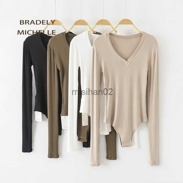 

women's jumpsuits rompers bradely michelle 2019 autumn women slim long sleeve v-neck cotton knitted bodysuits with hidden button jumps, Black;white