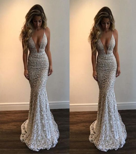 

luxury white lace sequin mermaid long dress women 2020 evening v neck sleeveless bodycon reflective party dresses vestidos4077442, Black;gray